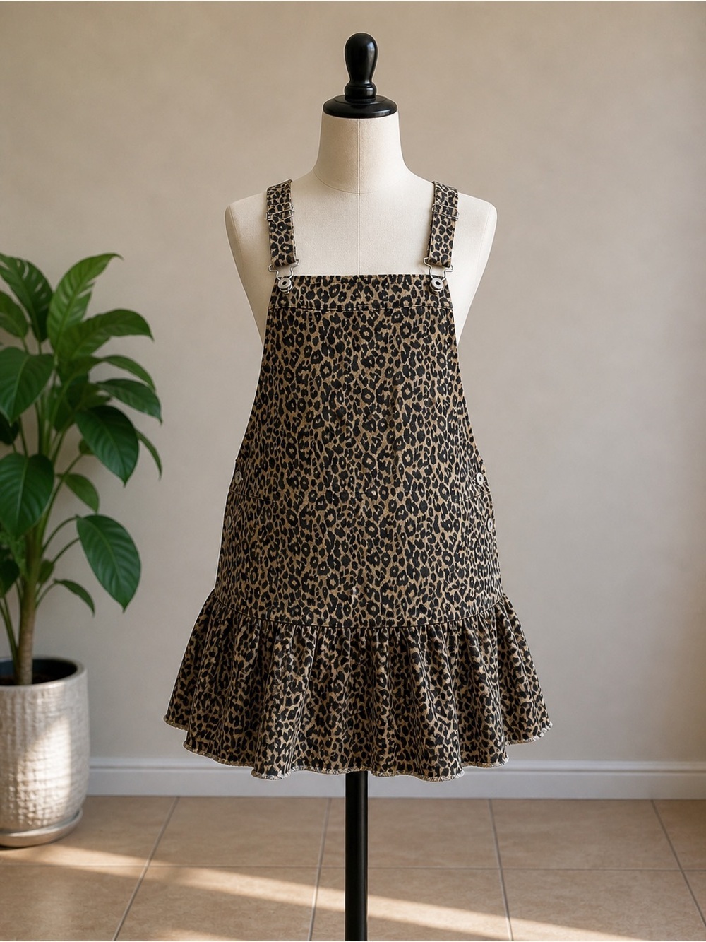 Love Riche Leopard Print Pinafore Dress - Brown/Black